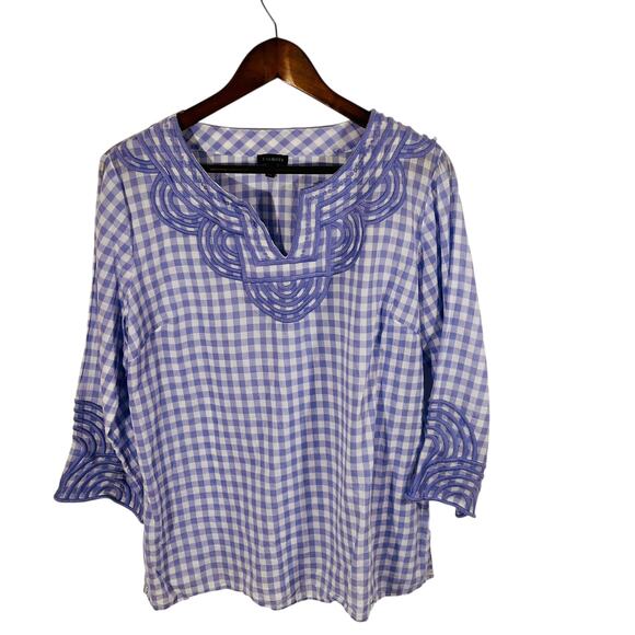 Talbots Preppy Coastal Cottagecore Blue Gingham Popover Top Cotton Large - Picture 3 of 9
